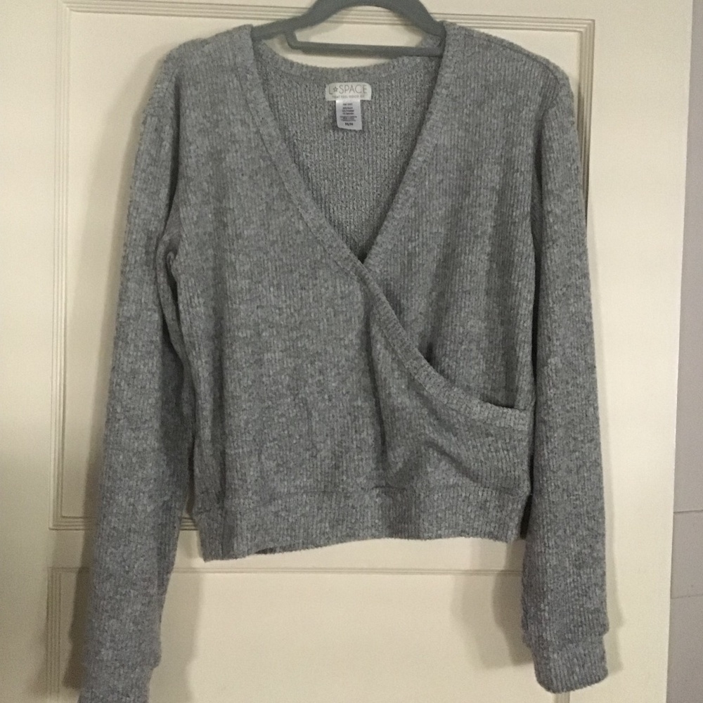 L Space long sleeve crossover sweater in grey